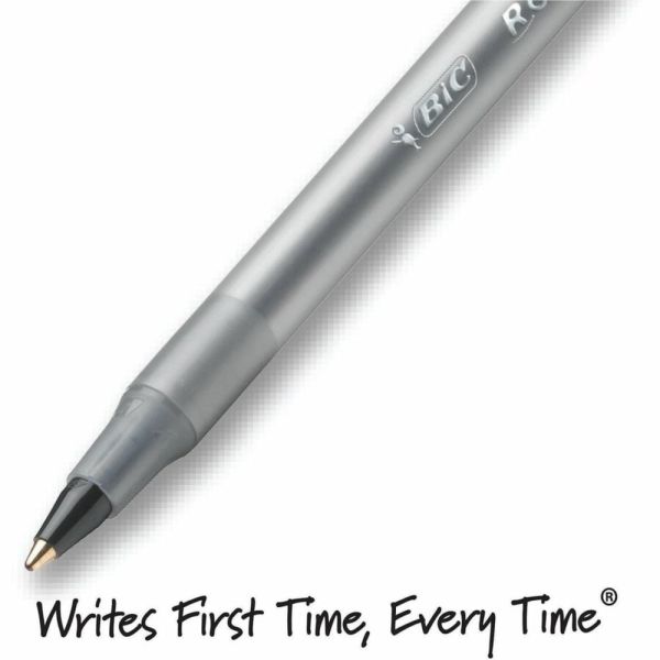 BIC Round Stic Ballpoint Pens, Medium Point, 1.0 mm, Translucent Barrel, Black Ink, Pack Of 12
