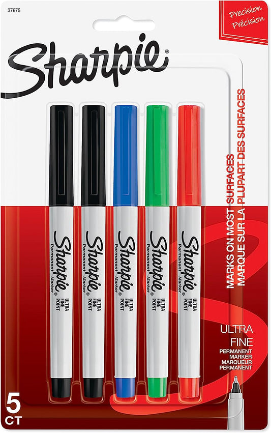 Sharpie 37675PP Permanent Markers, Ultra Fine Point, Assorted Colors, 5 Count [SAN37675PP]