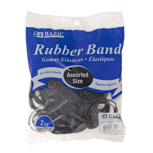 BAZIC 2 Oz./ 56.70 g Assorted Sizes Black Color Rubber Bands [6120]