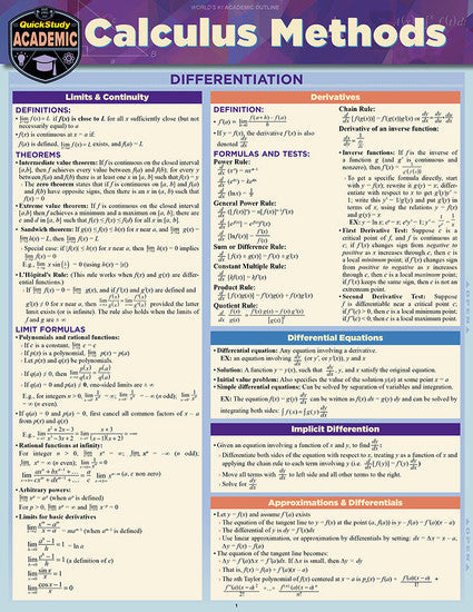 QuickStudy | Calculus Methods Laminated Study Guide [236436]