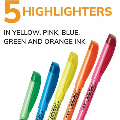 BIC Brite Liner Highlighters Pocket Style, Chisel Point, Assorted, 5-Pack