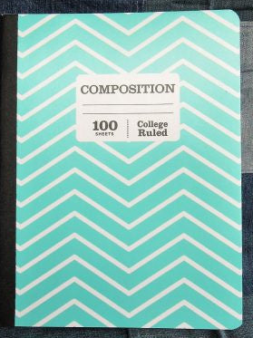 Norcom 9 3/4" x 7 1/2" Teal Chevron Design College Rule 1 Subject Composition Book 100 Sheets [76126]