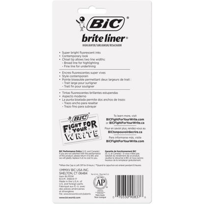 BIC Brite Liner Highlighters Pocket Style, Chisel Point, Assorted, 5-Pack