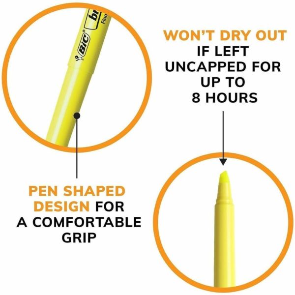 BIC Brite Liner Highlighters, Chisel Tip, Yellow, Box Of 12