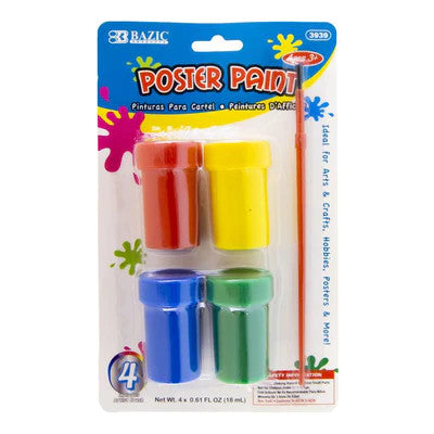 BAZIC 0.6 FL OZ (18 mL) 4 Color Poster Paint w/ Brush [3939]