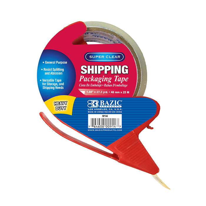BAZIC 1.88" x 27.3 Yards Super Clear Heavy Duty Shipping Packaging Tape with Dispenser [914]
