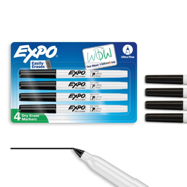 EXPO Low-Odor Dry-Erase Markers, Ultra-Fine Point, Black, Pack Of 4