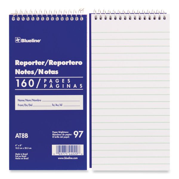 Blueline Reporters Note Pad, Blue Cover, Medium/College Rule, (80) White 4 x 8 Sheets