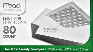 Mead White Security Envelopes - #6 3/4 - 20 lb - Gummed - 80/Box - White [MEA75212]