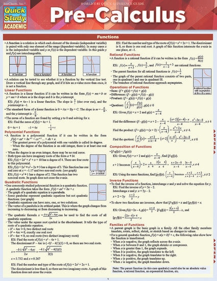 QuickStudy | Pre-Calculus Laminated Study Guide [228158]