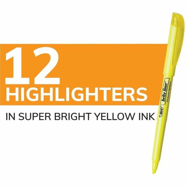BIC Brite Liner Highlighters, Chisel Tip, Yellow, Box Of 12