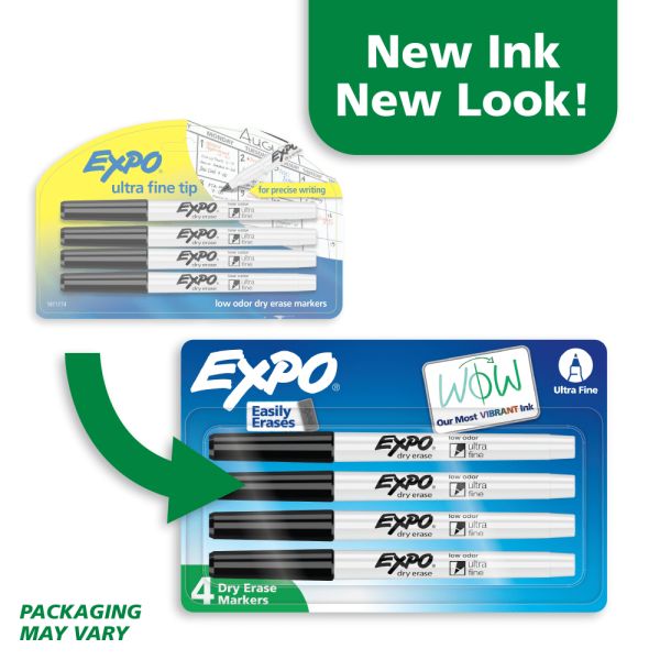 EXPO Low-Odor Dry-Erase Markers, Ultra-Fine Point, Black, Pack Of 4