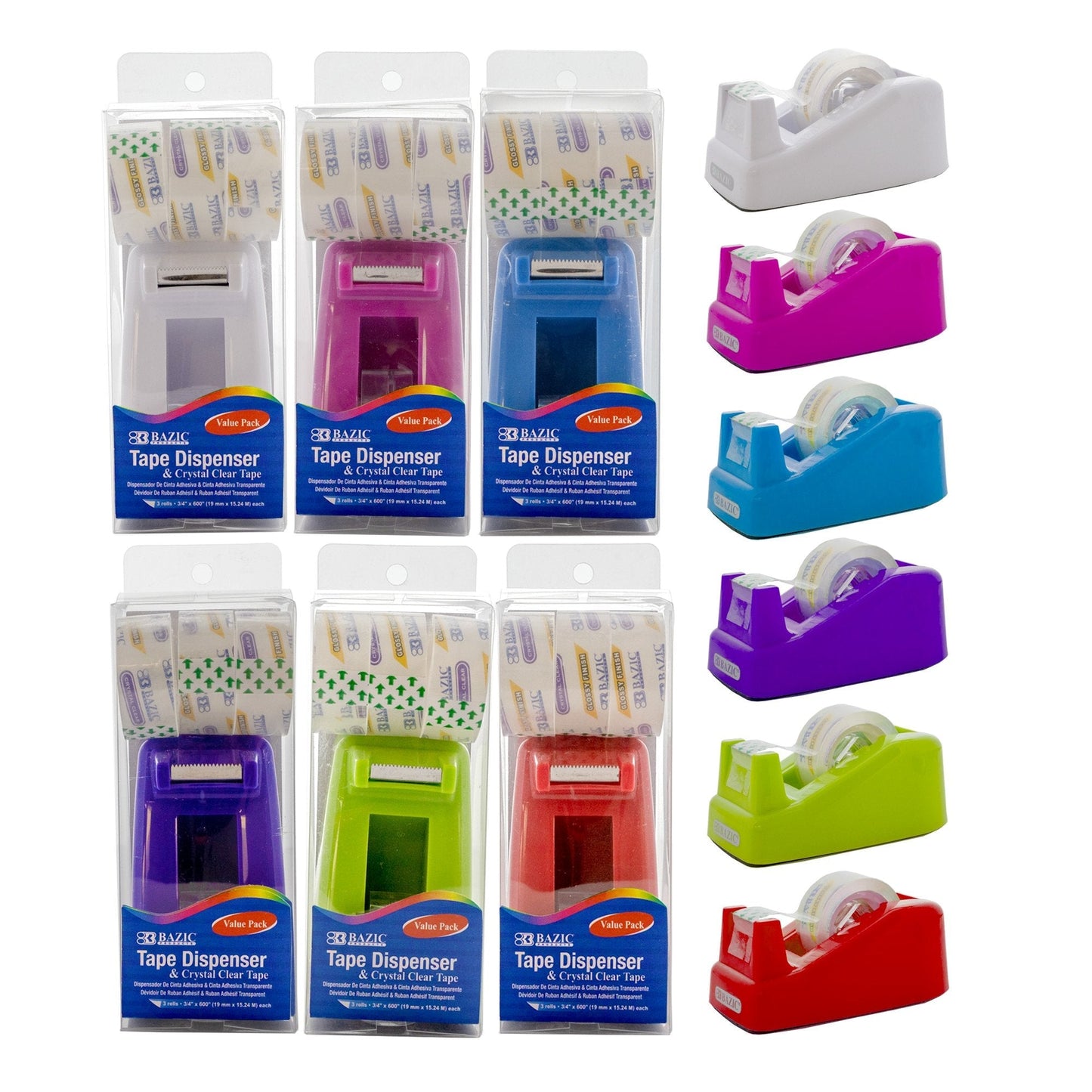 Mini 1" Core Desktop Tape Dispenser w/ (3) 3/4" x 600" Tape Refill [943]