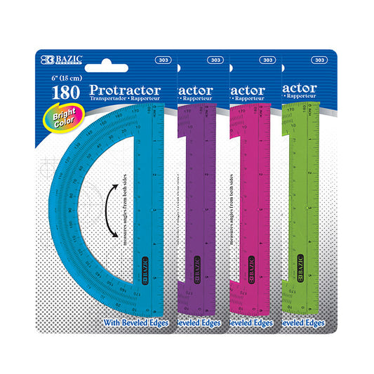 BAZIC Assorted Color Semicircular 6 Protractor [303]