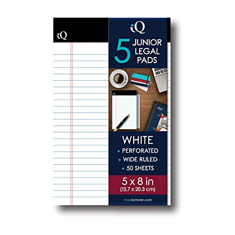 5 PACK IQ WHITE JR. LEGAL PADS 5″ X 8″ [65805]