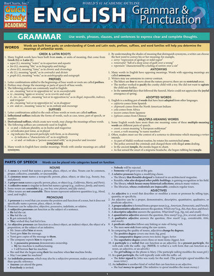 QuickStudy | English: Grammar & Punctuation Laminated Study Guide [218654]