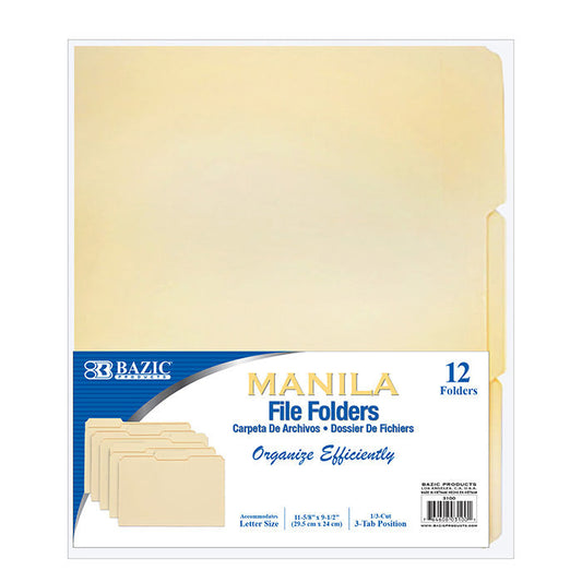 BAZIC 1/3 Cut Letter Size Manilla File Folder (12/Pack) [3100]