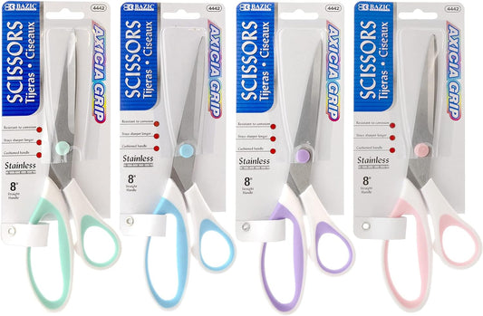 BAZIC 8" Pastel Axicia Grip Multipurpose Stainless Steel Scissors [4442]