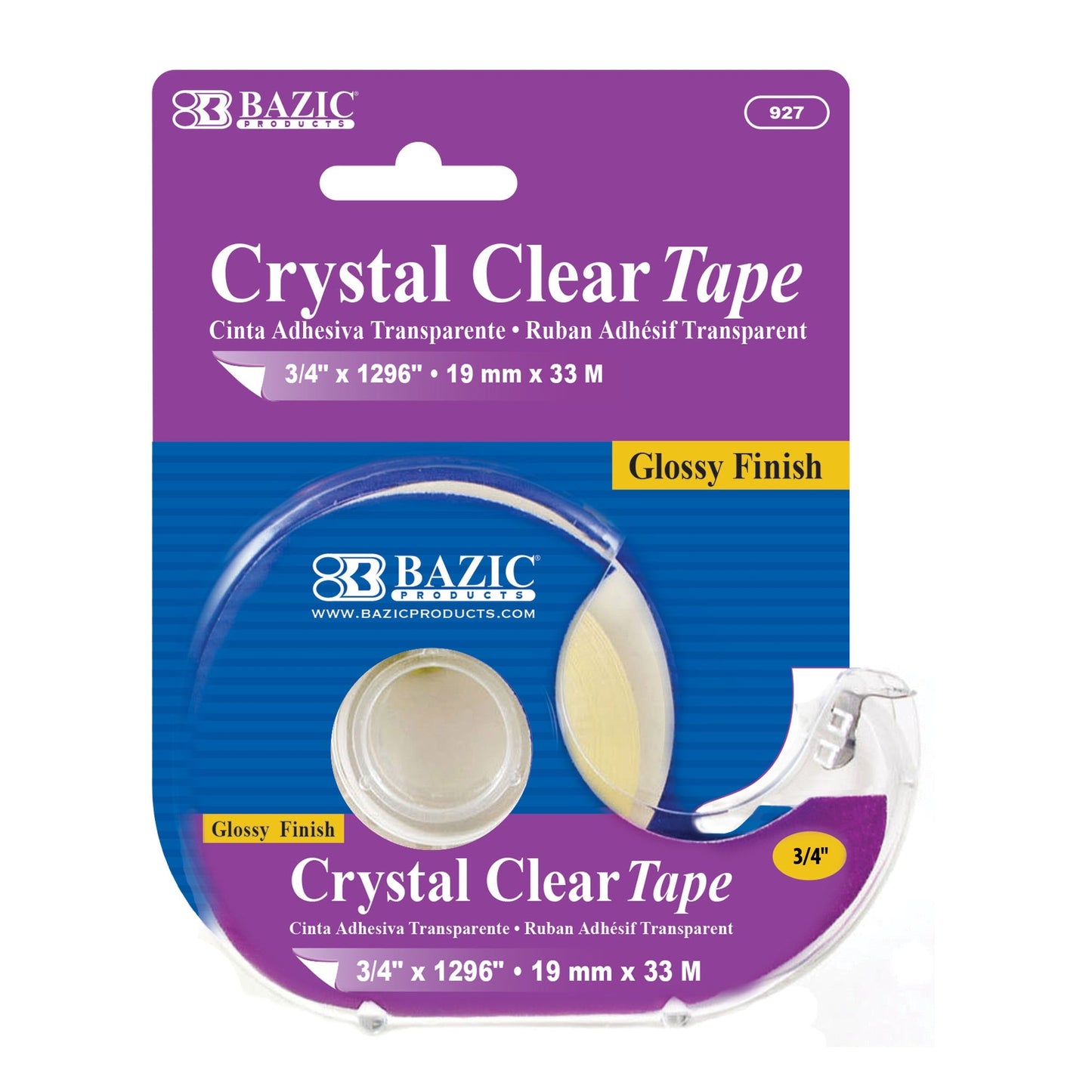 BAZIC 3/4" X 1296" Crystal Clear Tape w/ Dispenser [927]