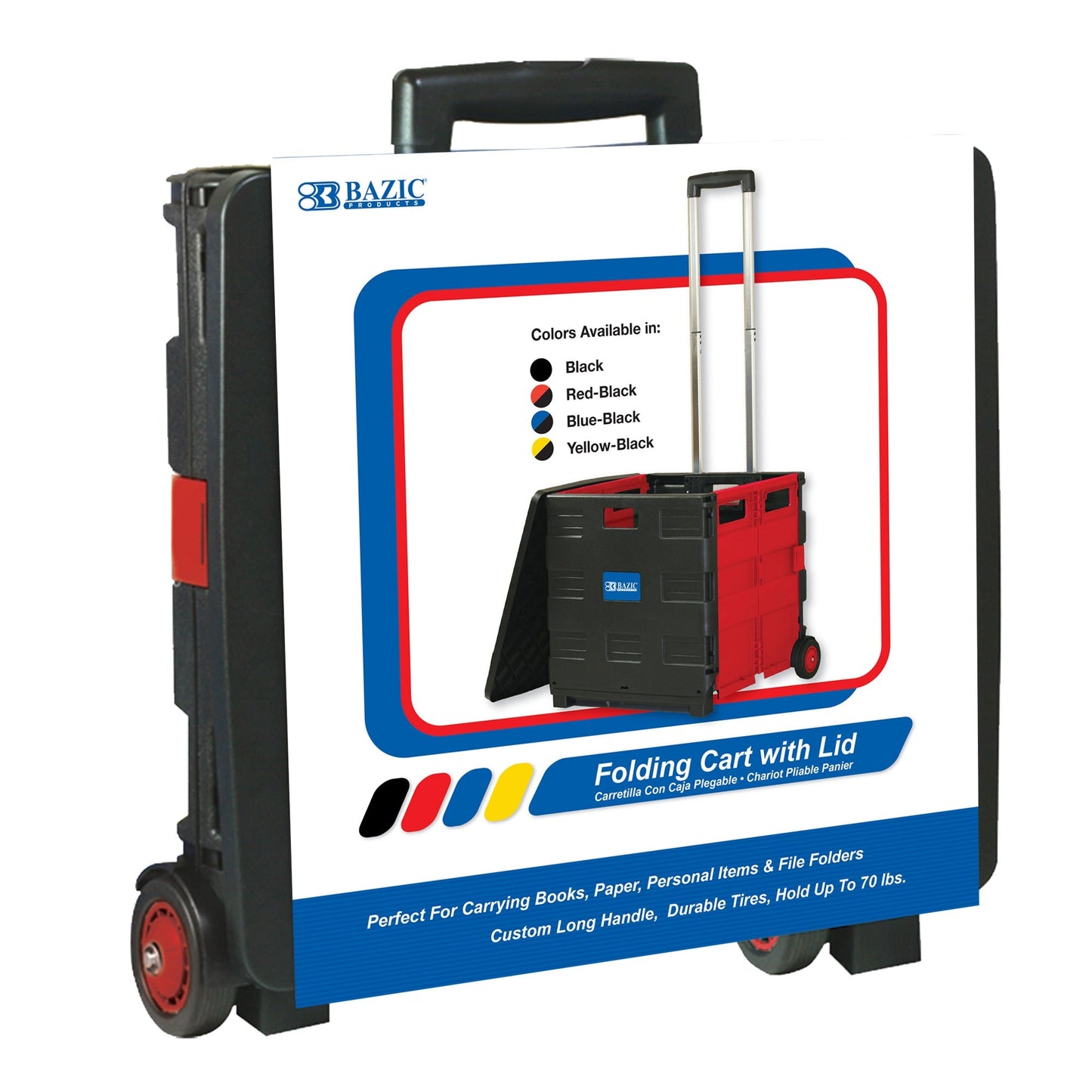 BAZIC 16"X18"X15" Red Folding Cart on Wheels w/Lid Cover [2199]