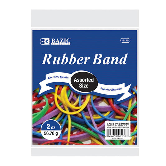 BAZIC 2 Oz./ 56.70 g Assorted Sizes and Colors Rubber Bands [6110]