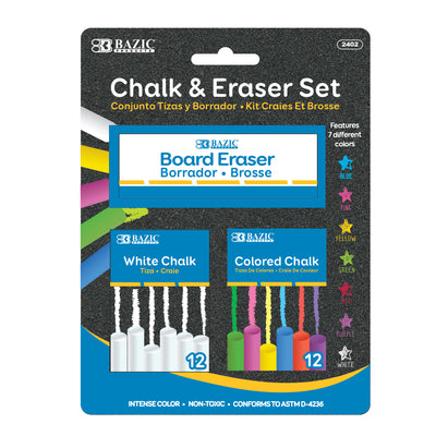 12 Color & 12 White Chalk w/ Eraser Set [2402]