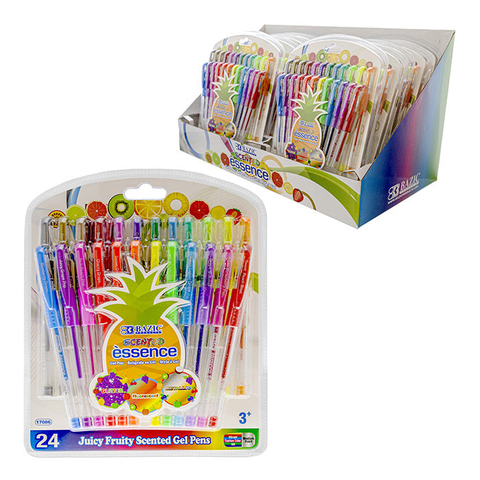 BAZIC Essence Gel Pen 24 Scented Glitter Neon Metalllic Color w/ Cushion Grip [17086]