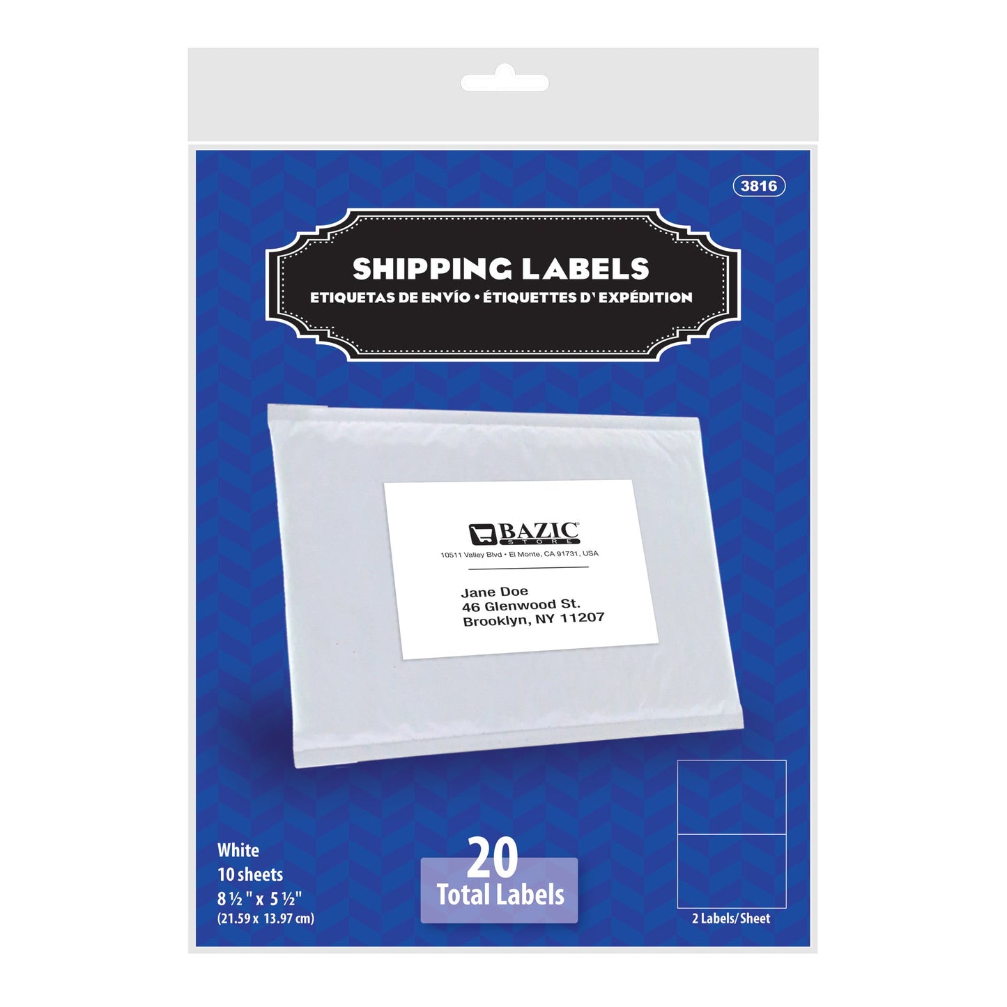 BAZIC 8.5" X 5.5" Shipping Labels (20/Pack) [3816]