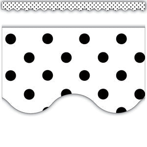 Black Polka Dots on White Scalloped Border Trim [TCR5593]