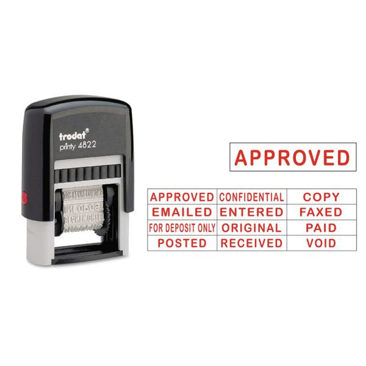Trodat Self-Inking Stamps, 12-Message, Self-Inking, 1 1/4 x 3/8, Red [USSE4822]