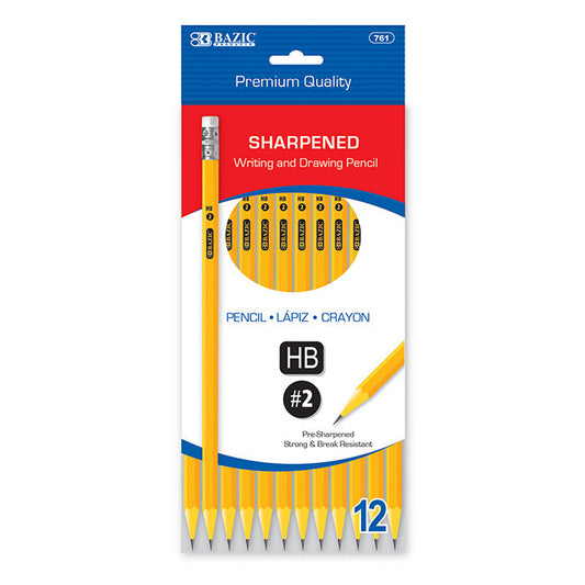 BAZIC Pre-Sharpened #2 Premium Yellow Pencil (12/Pack), 1-Pack [761]