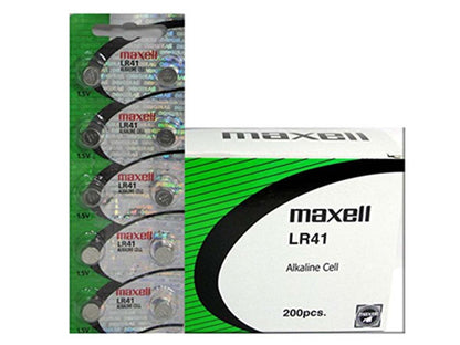 Maxell LR41 1.5V Alkaline Coin Cell Battery (AG3 392 192) - Hologram Packaging - 1 Piece Tear Strip (Minimum Qty of 2 Pieces)