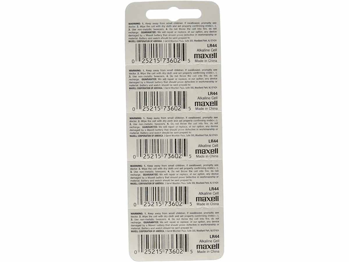 Maxell LR44 1.5V Alkaline Coin Cell Battery (A76 76A AG13 L1154 G13 V13GA 357) - Hologram Packaging - 1 Piece Tear Strip (Minimum Qty of 2 pieces)