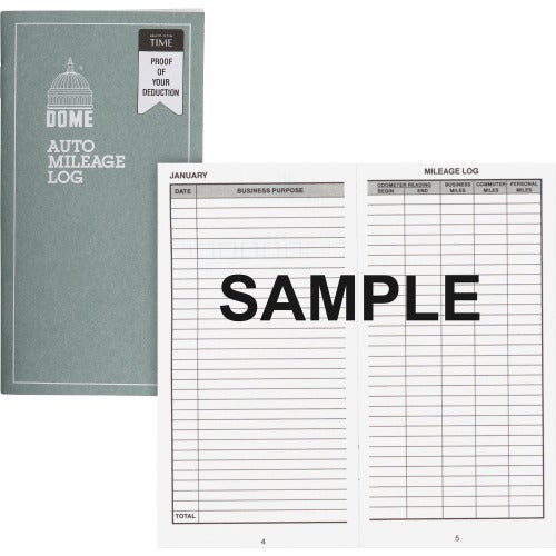 Dome Auto Mileage Log, 32 Sheet(s) - Gray 3 1/4" x 6 1/4" Sheet Size - White Sheet(s) - Gray Print Color [DOM770]