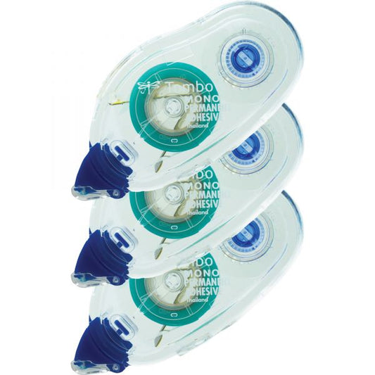 Tombow Mono Permanent Adhesive Refill, 1/3" x 39 ft Length, Permanent Bond, 3 Pack [TOM62207]