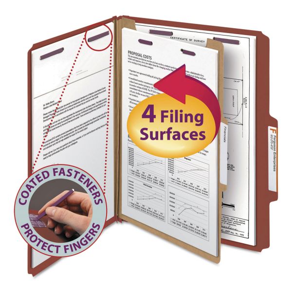 Smead Pressboard Classification Folders, 2/5 Cut, 1 Divider, Letter Size, Red, [SMD13775]