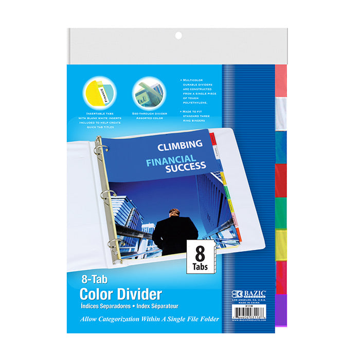 BAZIC 3-Ring Binder Dividers w/ 8-Insertable Color Tabs [3118]