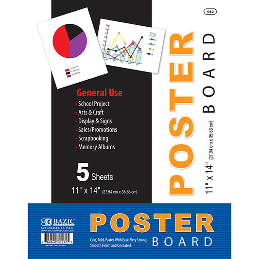 BAZIC 11" X 14" White Poster Board (5/Pack) [512]