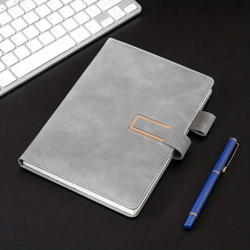 A5 PU Leather Soft Cover Notebook with Magnetic Buckle and Pen Loop Holder, 200 College Ruled Lined Pages (100 Sheets), 32k Lay-Flat Binding Paperback Diary, 80gsm (Black) [XK05324]