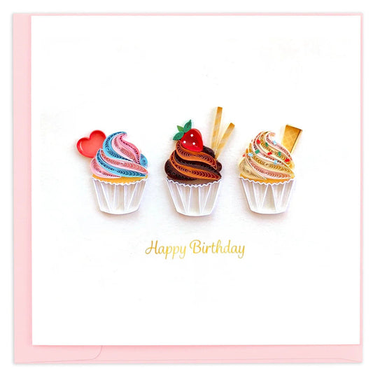 Quilled Birthday Cupcake Trio Greeting Card [BD0181]