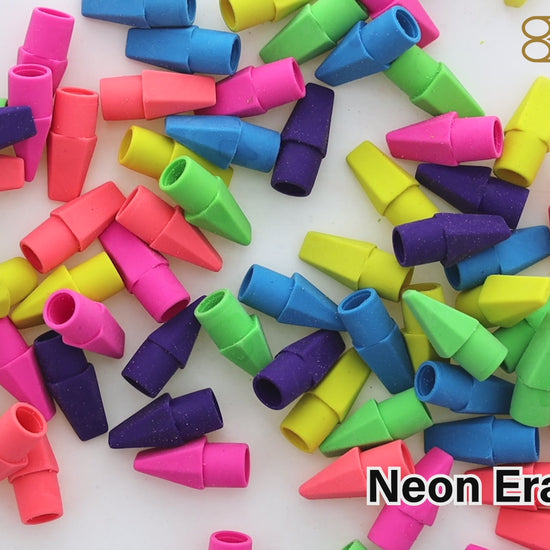 Neon Pencil-Top Eraser Caps, Latex-Free, PVC-Free