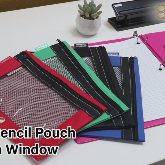 3-Ring Pencil Pouch with Clear Mesh Window