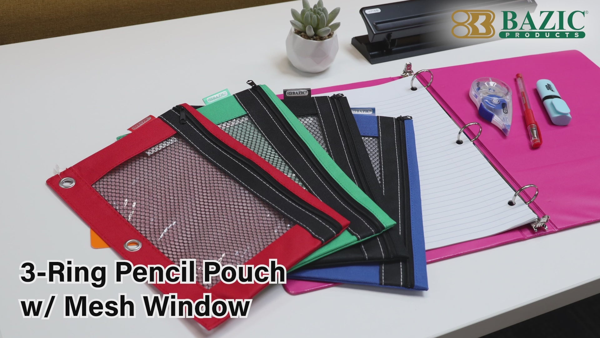 3-Ring Pencil Pouch with Clear Mesh Window