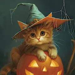 Kitten in Witch Hat Halloween Greeting Card [HAT40144701]