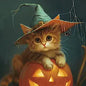 Kitten in Witch Hat Halloween Greeting Card [HAT40144701]