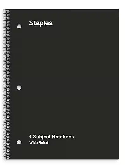Staples 1-Subject Notebook, 8" x 10.5", Wide Ruled, 70 Sheets, Black (TR24001) [TR24001]