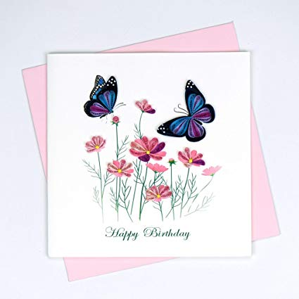 Quilled Birthday Flowers & Butterflies Greeting Card [BD0182]