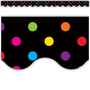 Multicolor Dots on Black Scalloped Border Trim [TCR4648]