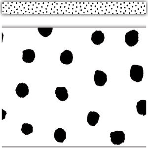 Black Painted Dots on White Straight Border Trim [TCR7083]