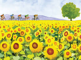 Sunflowers and Bicyclists Birthday Greeting Card [2855BD]